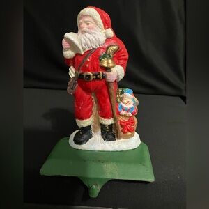 Cast Iron Santa Christmas Stocking Holder Shelf Sitter Checking His List Toy Bag